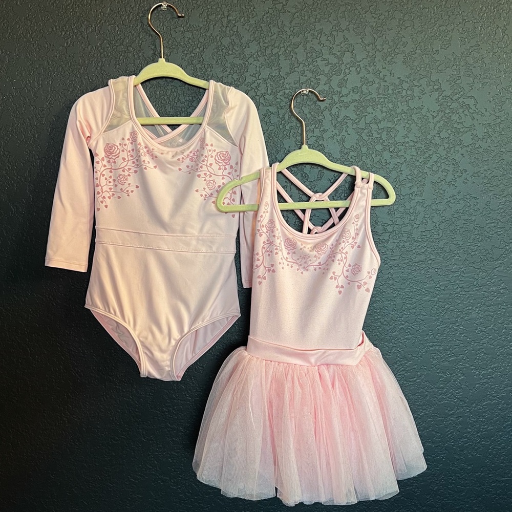 2 BLOCH Light Pink Ballet Leotard Tutus with  - Size 6x-7